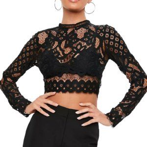 Missguided Black Lace Patterned Crop Top - M - NEW